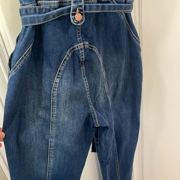 SUKISO WOMEN'S NAVY KIRA SHORT SLEEVED DENIM JUMPSUIT OVERALL SIZE SMALL - Picture 13 of 17